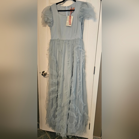 JessaKae Dresses & Skirts - JessaKae Ruffle Dusty Blue Maxi Dress | NWT Size L | Cottagecore Princess Gown